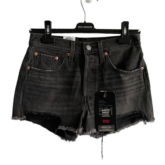 Levi’s 501 High Waisted Cut Off Denim Shorts Faded Black 26 - Picture 2 of 4
